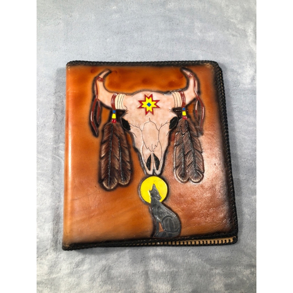 Cow skull handmade binder navajo western Indian style cowboy - Picture 1 of 5